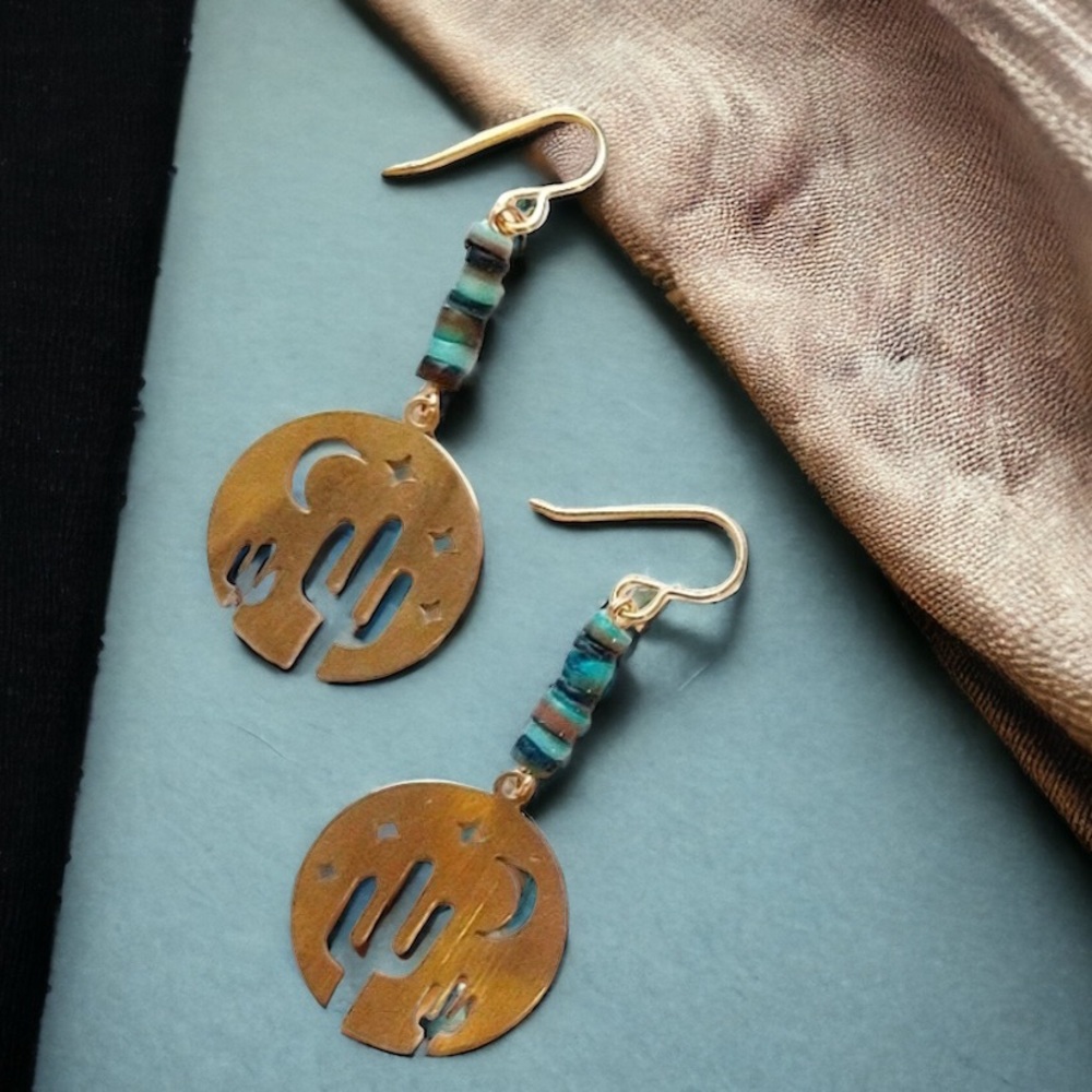 Cactus Gold Earrings Desert Southwestern Gold